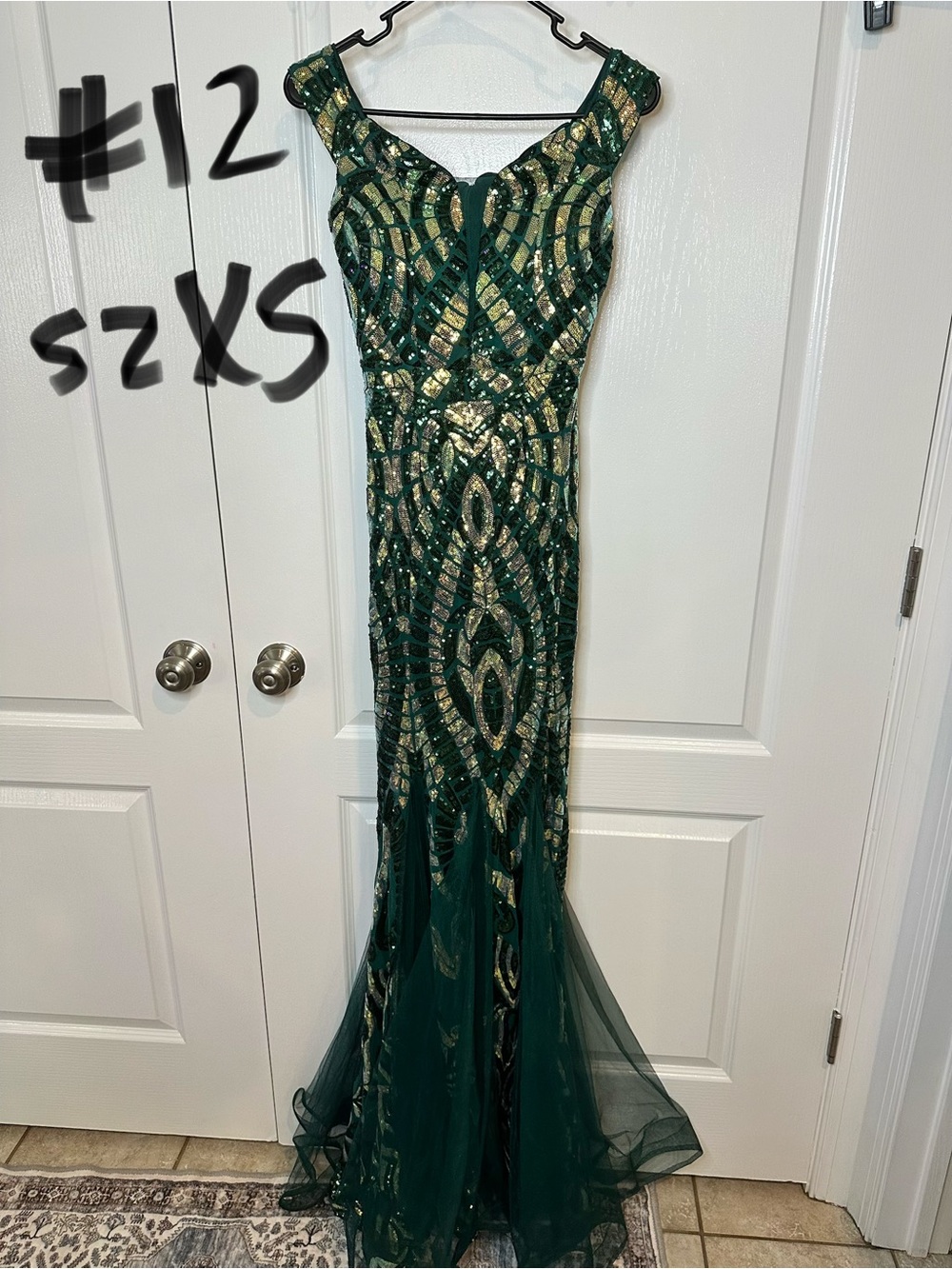 Emerald Green Sequin Evening Gown